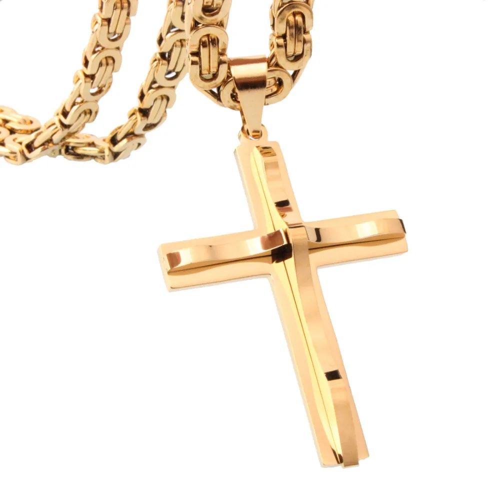 Мужские подвески с крестиком из нержавеющей стали 316L, христианские ювелирные изделия золотого и черного цвета, византийское ожерелье с Иисусом