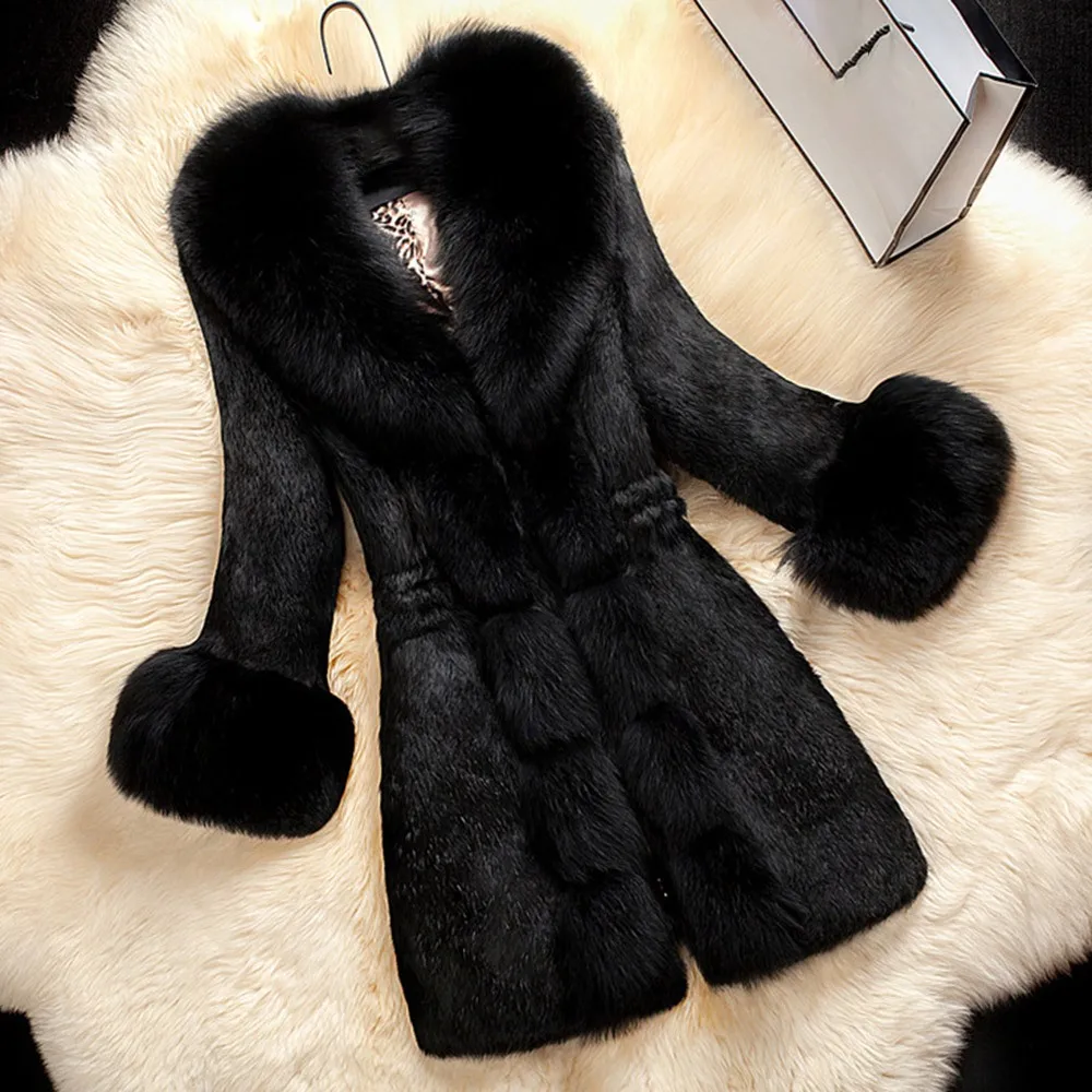 Sisjuly Women Winter Coat Faux Fur Thick Warm OL Elegant Black Long Outwear Solid 2018 Fashion Chic Female Overcoat For Girl