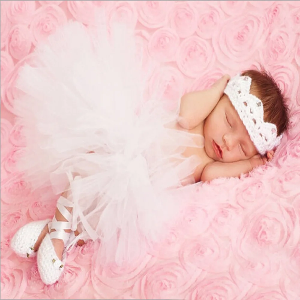 Fotoshooting Neugeborene Baby Kostüm Tütü Stirnband Foto weiß rosa Prinzessin