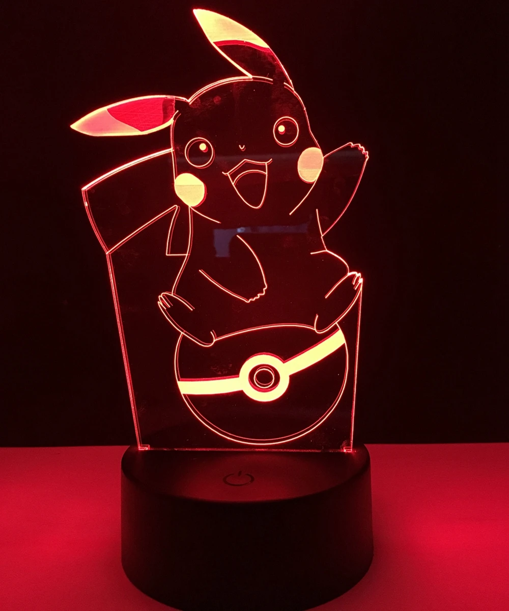 

Pokemon Pikachu 3D Night Light night lamp Led Happy Pokemon Pikachu Veilleuse Color Change Children bedroom lighting table lamp