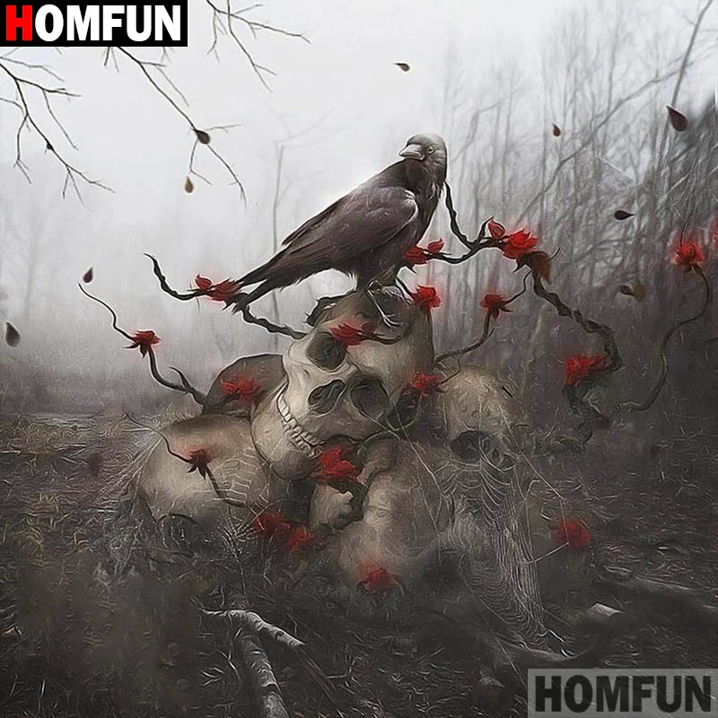 Алмазная живопись HOMFUN A19632 полноразмерная/круглая 5D картина птичий череп вышивка