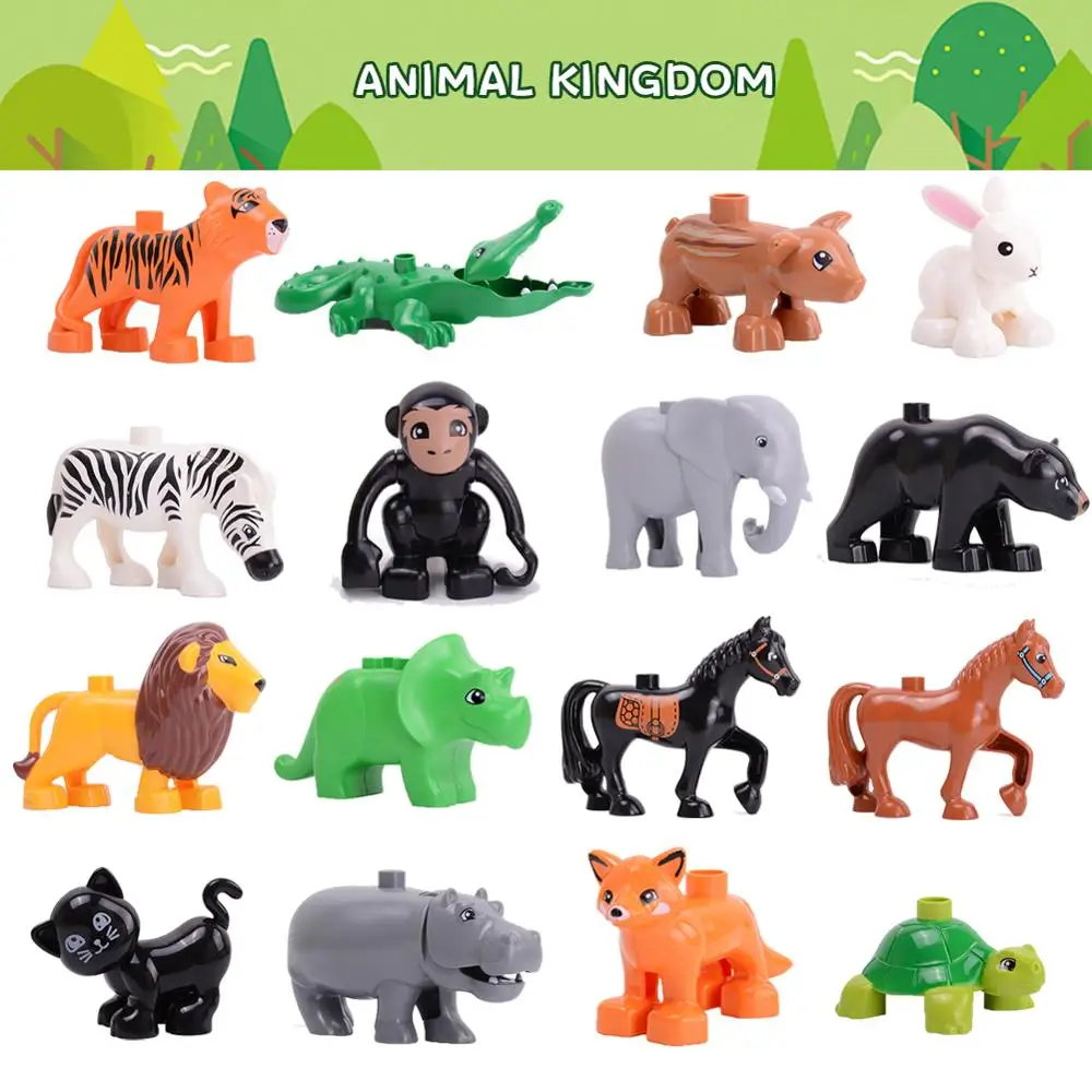 

Animal Zoo Original Big Building Blocks Compatible with Duplos cat pig dog rabbit monkey hippo Bricks Toy Figures For Children