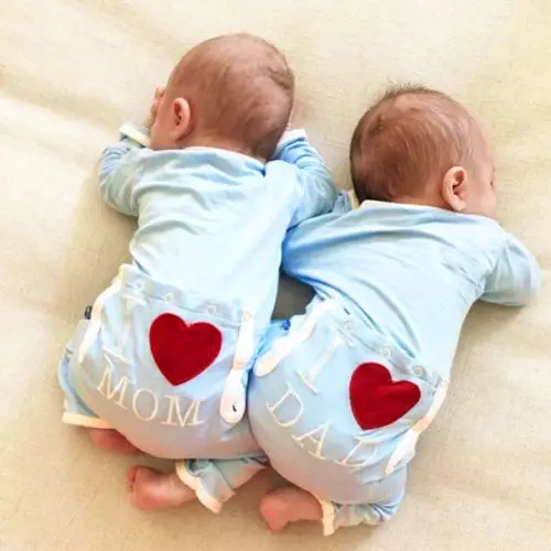Long//Short Sleeve Tops I Love MOM//DAD Print Baby Boy Girl Cotton Romper Jumpsuit