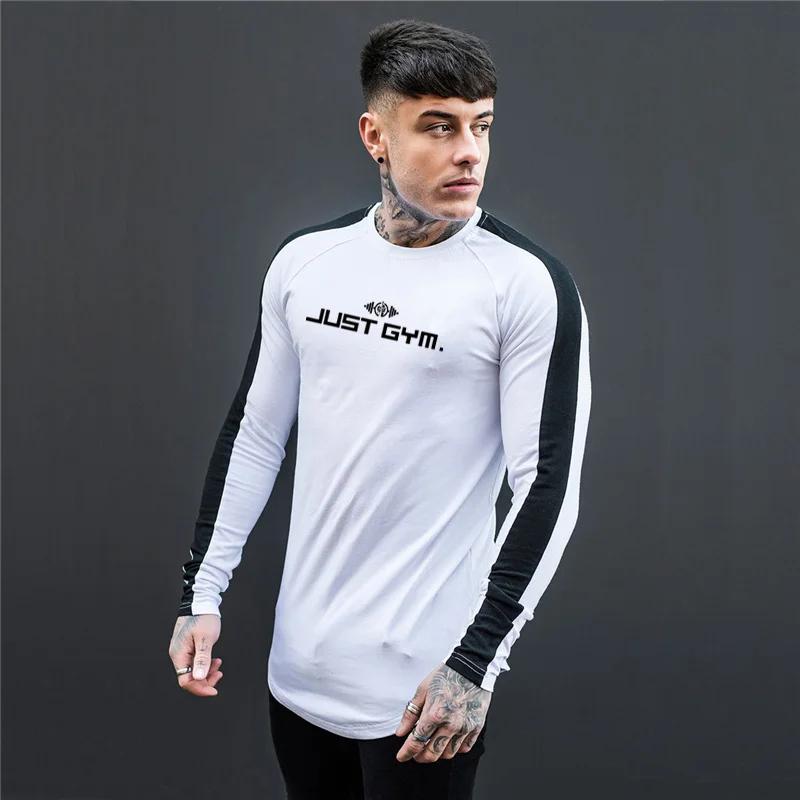 Brand Men Long sleeves cotton t shirt autumn Patchwork raglan sleeve fashion clothing Slim fit elasticity Fitness tees shirts