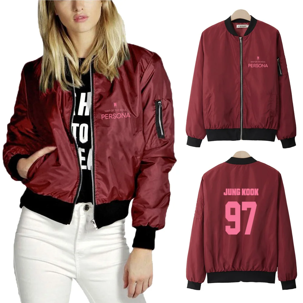 Love Yourself Kpop Women Jackets Casual Outerwear Crop Map Of The Soul Bomber Jacket Women