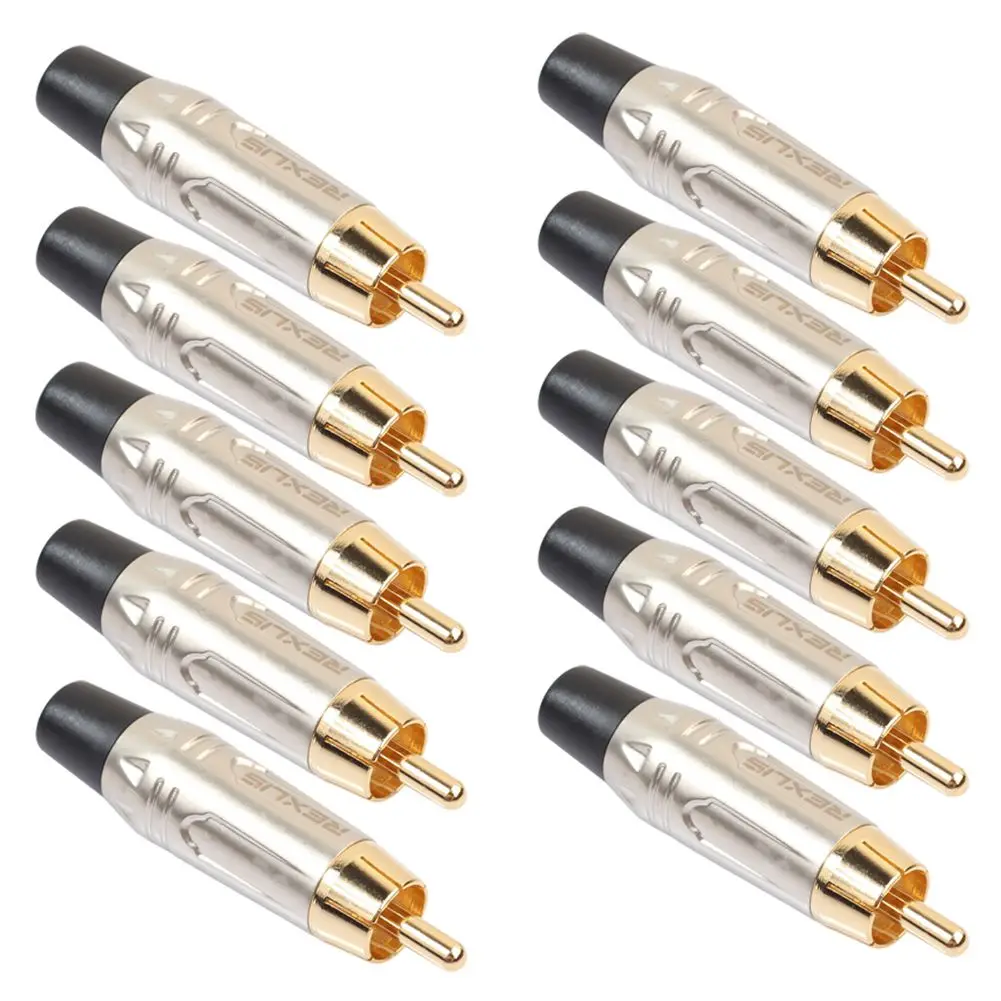 REXLIS 10 шт. DIY позолоченный RCA штекер HIFI Аудио кабель Мужской Видео разъем золотой