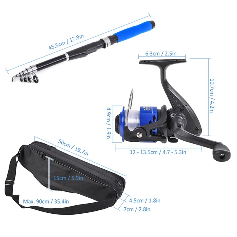 2.1m Fishing Reel Rod Combo Telescopic Fishing Pole Spinning Reel Set Bait Hooks Fishing Bag Kit