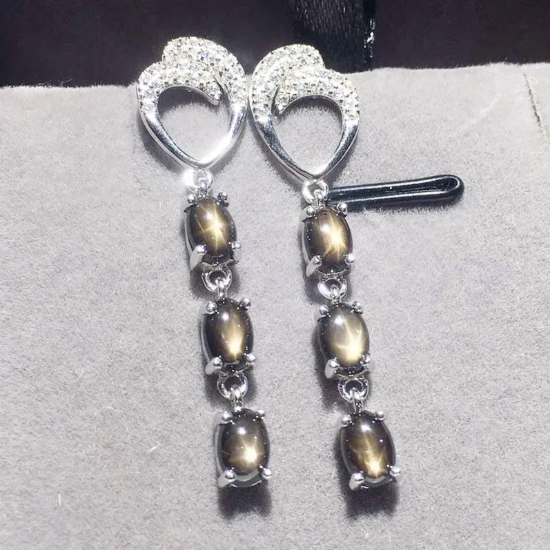 

Sapphire drop earring Free shipping Natural real star sapphire 925 sterling silver 0.6ct*6pcs gemstone Fine jewelry #T1922507