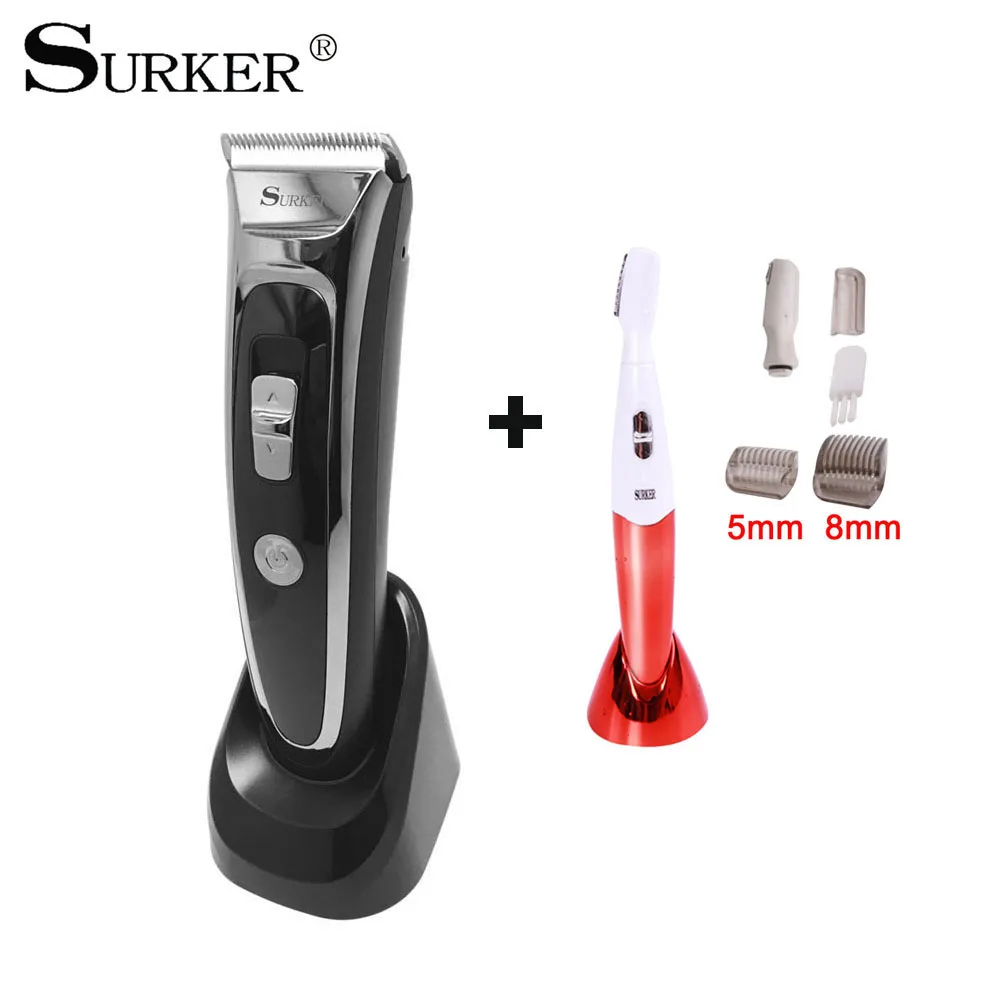 SURKER профессиональная перезаряжаемая машинка для стрижки волос, Мужская Беспроводная Машинка для стрижки волос со светодиодным дисплеем, набор для стрижки, керамическое лезвие для бритья - Цвет: Clipper Trimmer 2