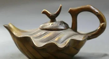 

6.9" Marked China Bronze Animal Lucky Bird Tree Leaf Kettle Pot Teapot Teakettle