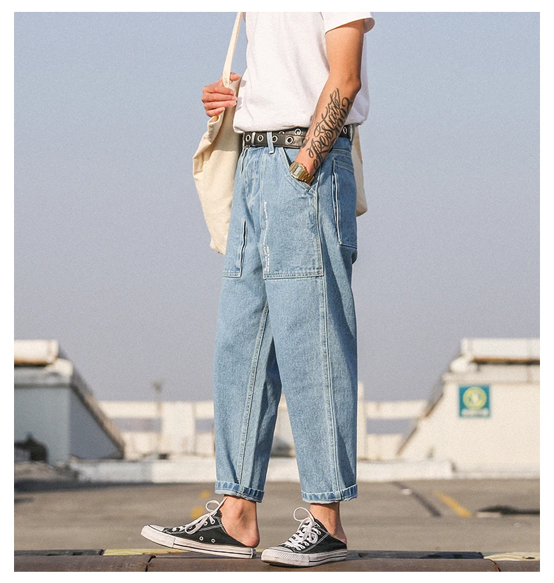 Мужские модные повседневные свободные джинсовые штаны-шаровары, мужские джинсы, брюки в японском стиле Харадзюку, уличные штаны в стиле хип-хоп