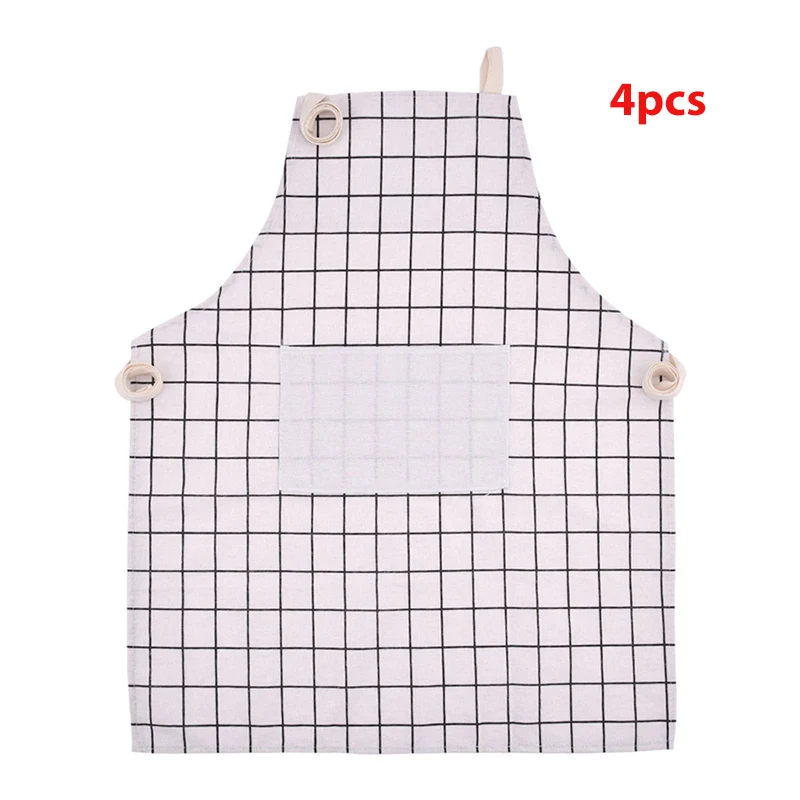 4pcs Modern Cotton Oil-proof Kitchen Apron Waterproof Work Apron For Women Men Geometric Printed Cooking Work Aprons - Цвет: White