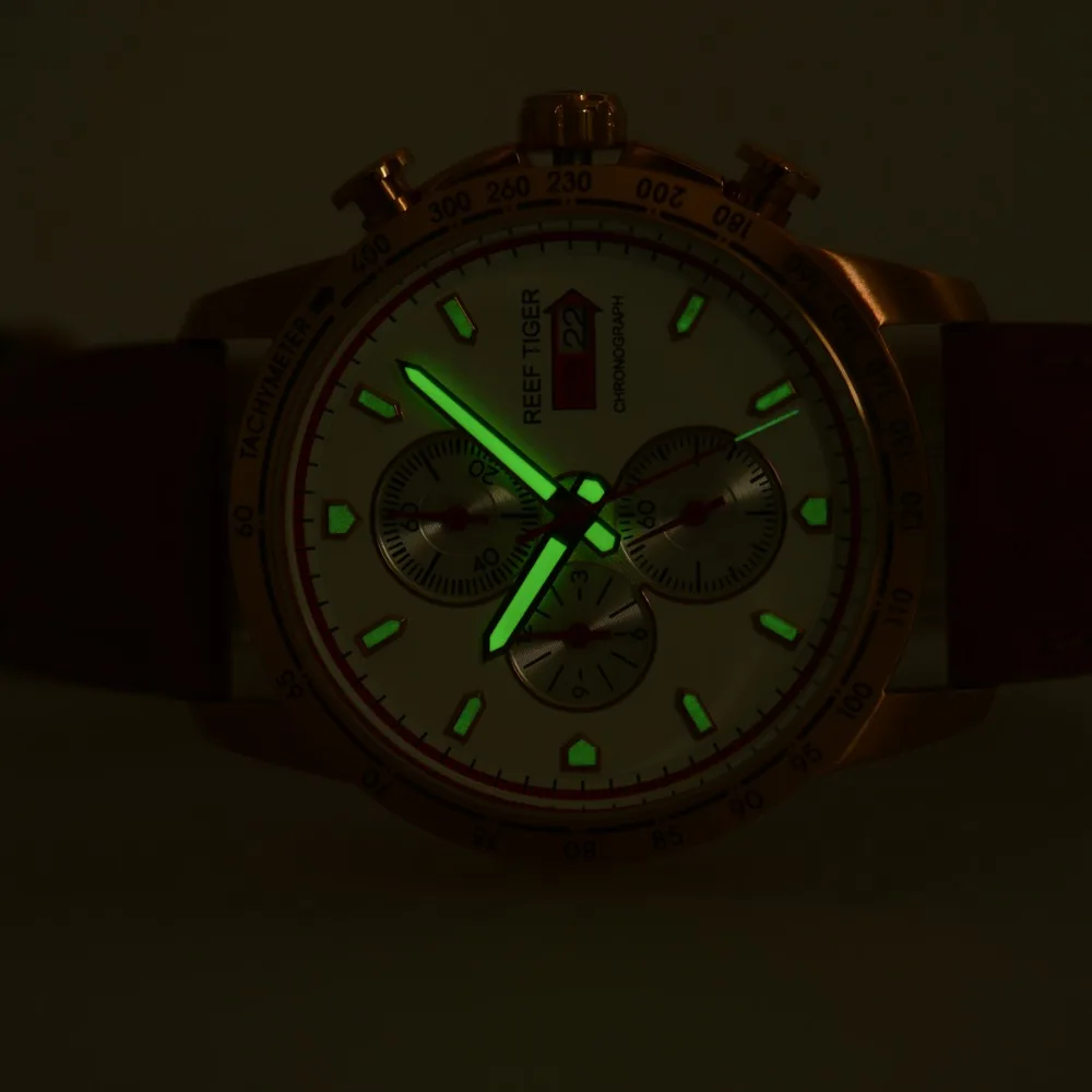  Reef Tiger/RT Sport Watch for Men Chronograph Quartz Watches with Date Rose Gold Watch with Luminou