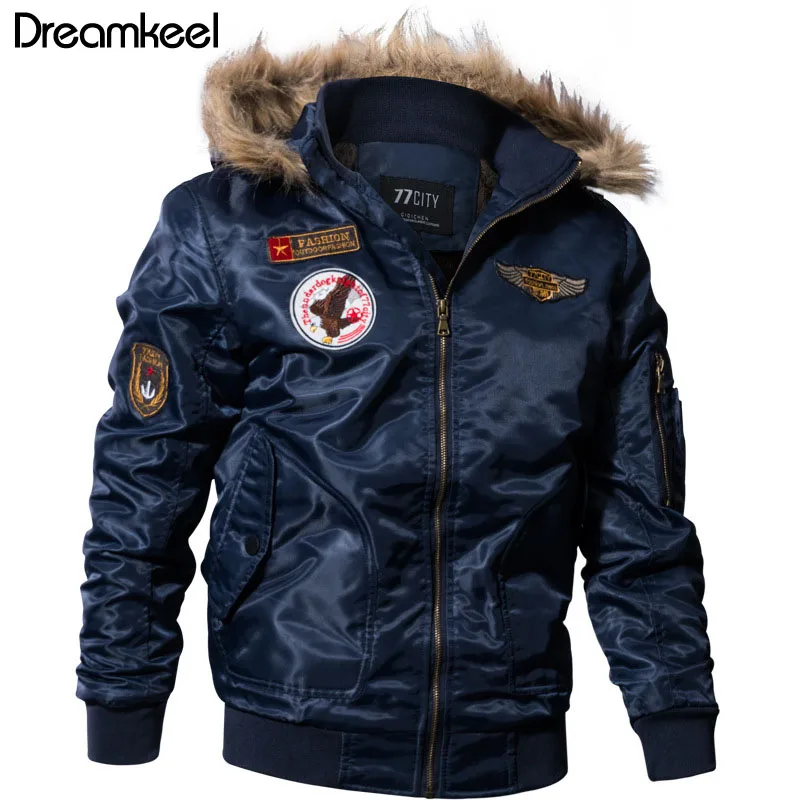 

2019 Air Force Airborne Tactical Bomber Jackets Men Hooded Fur Collar Military Pilot Jacket Winter Warm Army Flight Coats Y