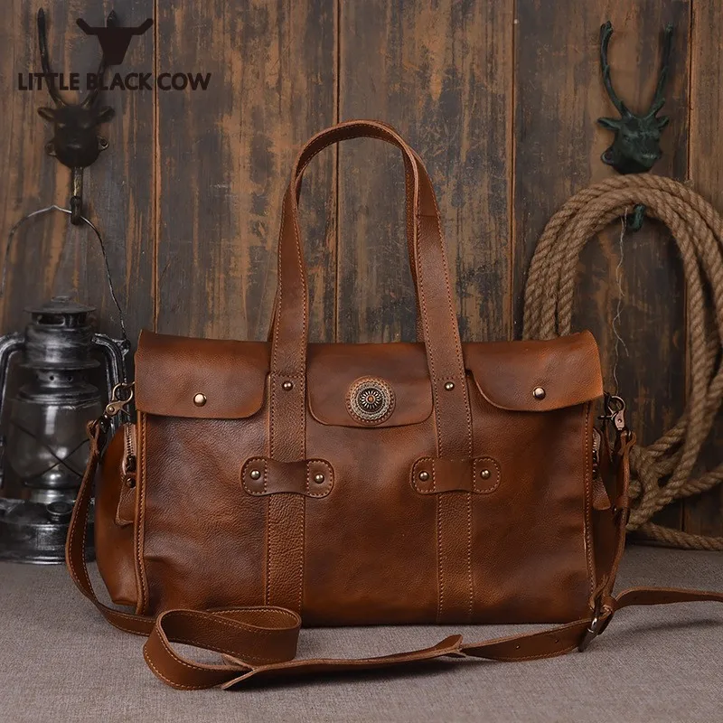 

Luxury Handbags Men Bags Designer Travel Tote Bags Handmade Retro High Capacity 100% Real Leather Shoulder Crossbody Bag Male