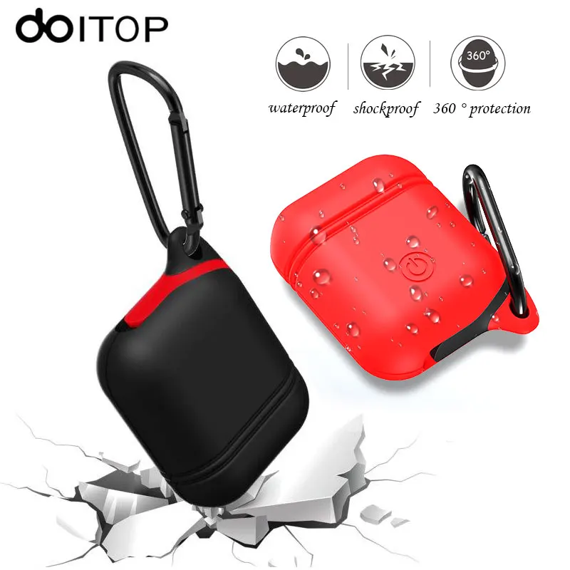 

DOITOP Soft Silicone Case For Airpods Waterproof Shockproof Cover With Hook Protector Sleeve Pouch For Apple Air Pods Earphone