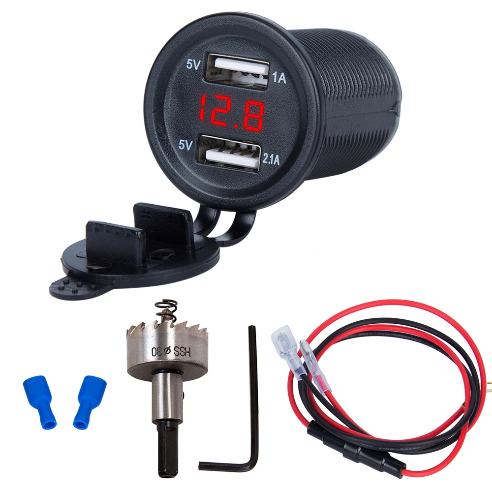 

Dual USB 12V Car Electronic Car Charger Adapter Cigarette Lighter Socket +LED Digital Voltmeter Meter+30mm HSS Drilling Hole Saw