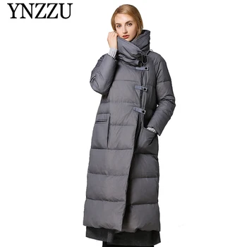 

YNZZU 2019 Oversize 90% White duck down Coat Winter Solid Thick Warm Women's X-Long Down Jacket Pocket Loose Female Down YO871