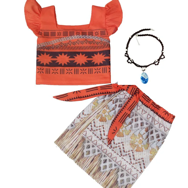 

Princess Moana Cosplay Costume Children Moana Clothing Top + Skirt + Necklace Women's Halloween Costume Children's Gift for Girl
