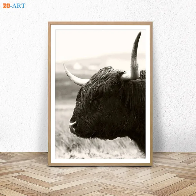 Online Nordic Farmhouse Highland Cow Print Modern Boho Nursery Image
