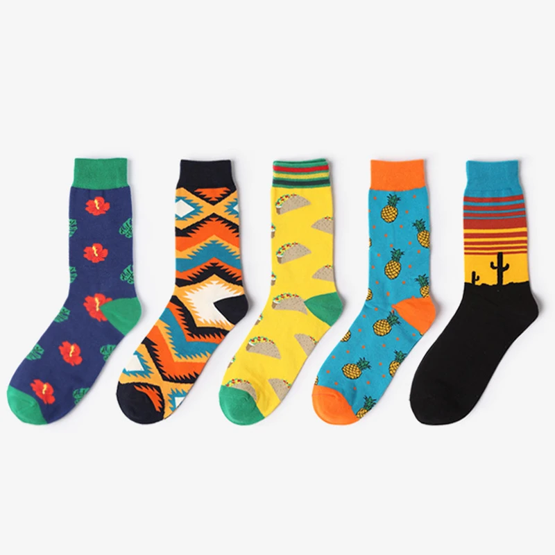 

Kakaforsa 1 pair men sock cotton funny socks cartoon animal fruit lattice socks novelty gift for spring autumn winter Christmas