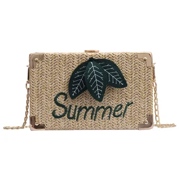 

Women'S Small Bag Fashion Straw Woven Shoulder Bag Buckle Chain Messenger Bag Chain Multifunction Mobile Phone Bag