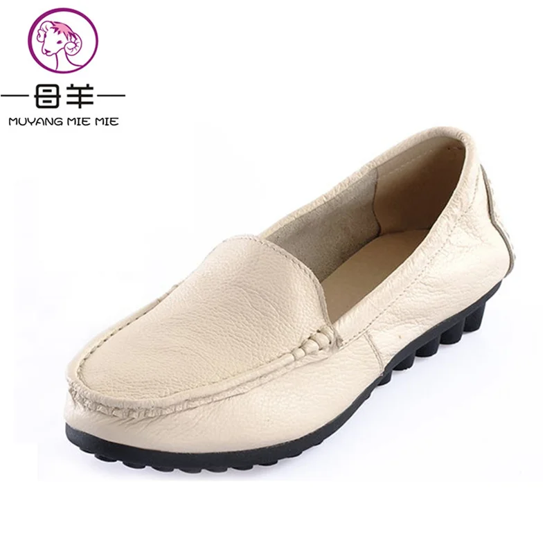 rouge Mocassins Véritable noir Décontracté vert Beige navy Femelle Cuir Mie Pour Muyang Plat Blue Chaussures Plats Travail En 2019 Simples De Femmes Mode BvxwAq