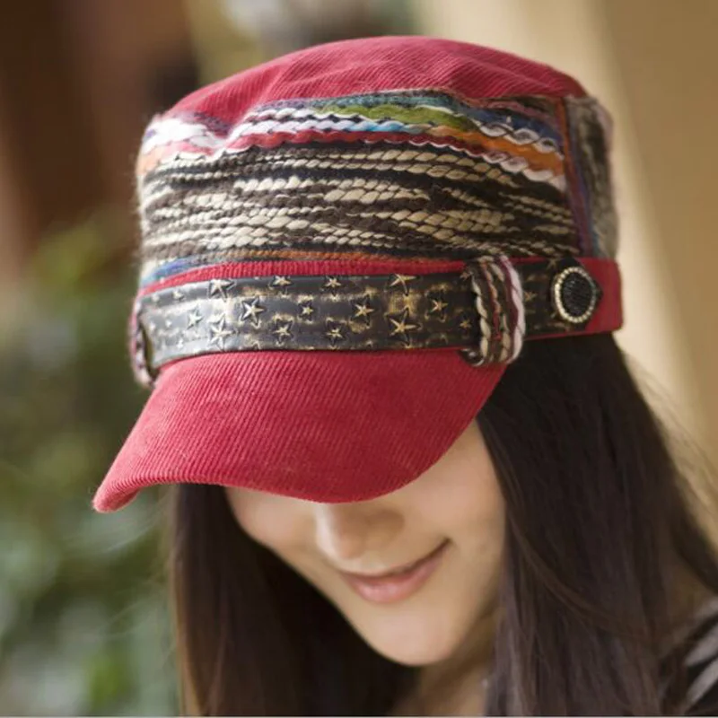 

2017 New South Korean Version Women's Baseball Cap Snapback Multicolor Belt Buckle Rivet Cap Corduroy Fabric Hat For Women