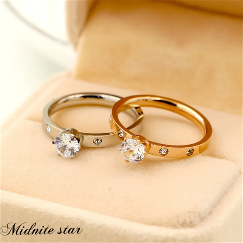 

Multi-size Rose Gold Plating Women Ring Titanium Steel CZ Crystal Ring For Women 316L Crystal Ring