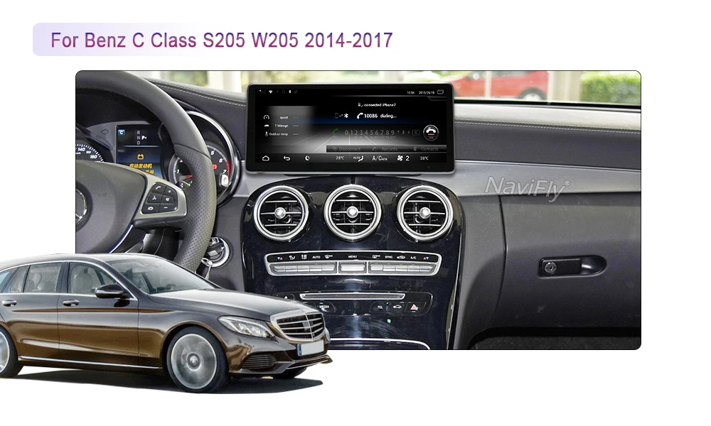 Top NaviFly 3+32 Android 7.1 car GPS navigation multimedia player for Mercedes Benz C Class S205 W205 2014-2017 Audio stereo 4G LTE 3