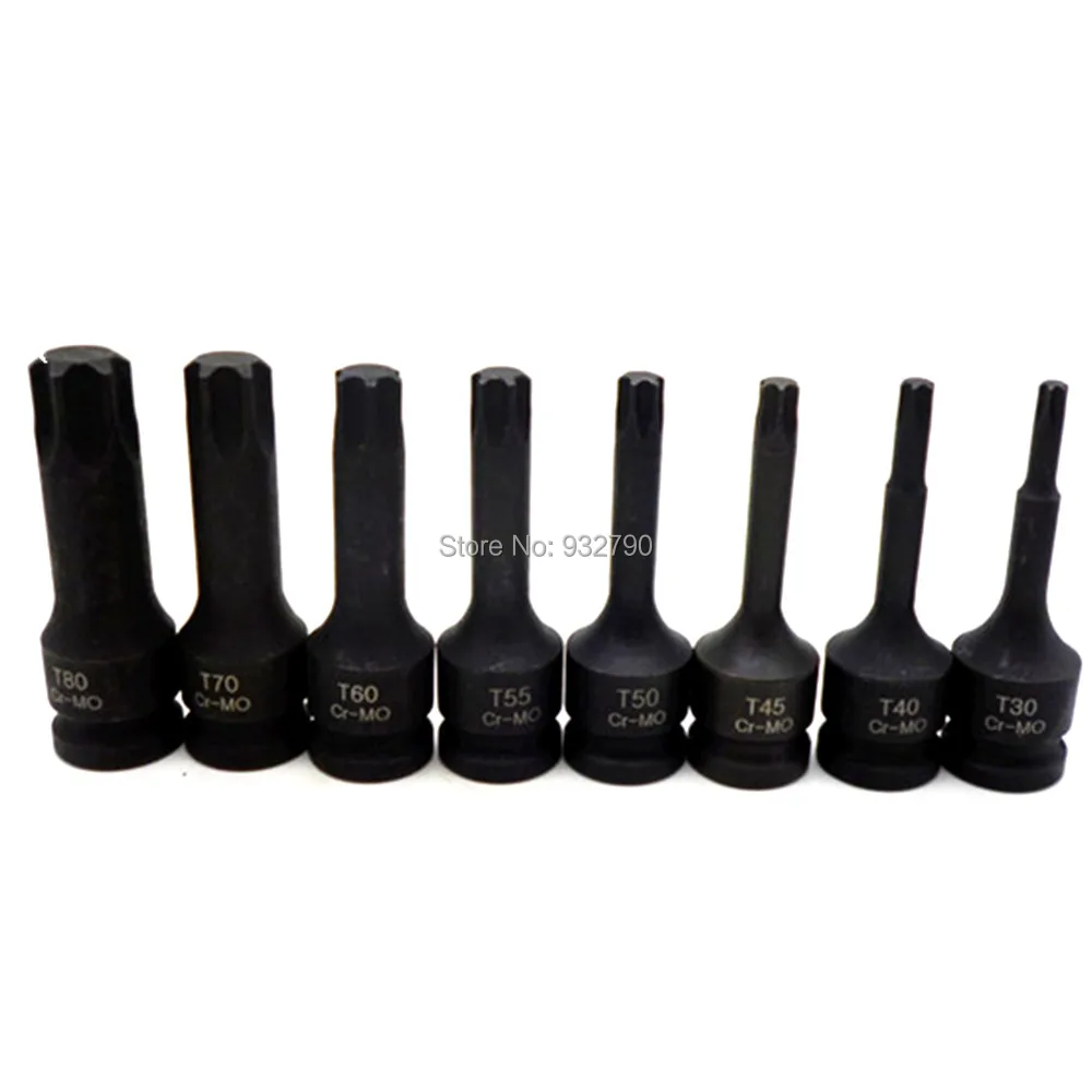 

8pc 1/2" Drive Impact Spline Bit Socket Set CR-MO Torx Head T30 T40 T45 T50 T55 T60 T70 T80 for fit Manual Pneumatic Wrenches