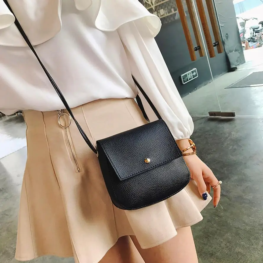 

Women Fashion PU Litchi Pattern Leather Cross Body Bag Shoulder Bag Ms. Pure Color Buckle Mini Square Bag Tote Bag #F