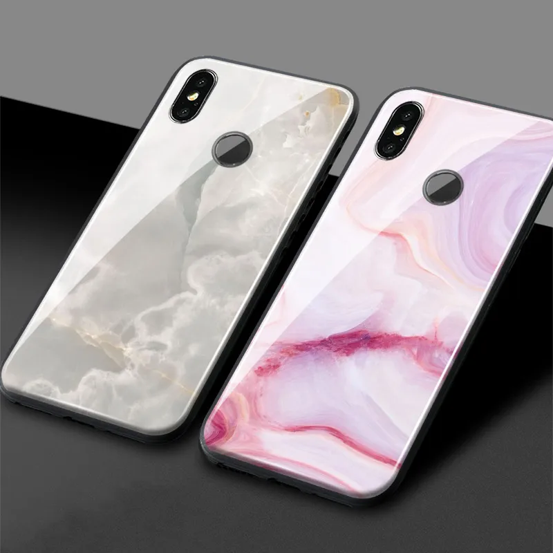 Luxury pink Natural marble Texture Tempered Glass Silicone Phone Case For Xiaomi Mi 6 8 9 SE Explore Mix 2 2S 3 redmi note7 |