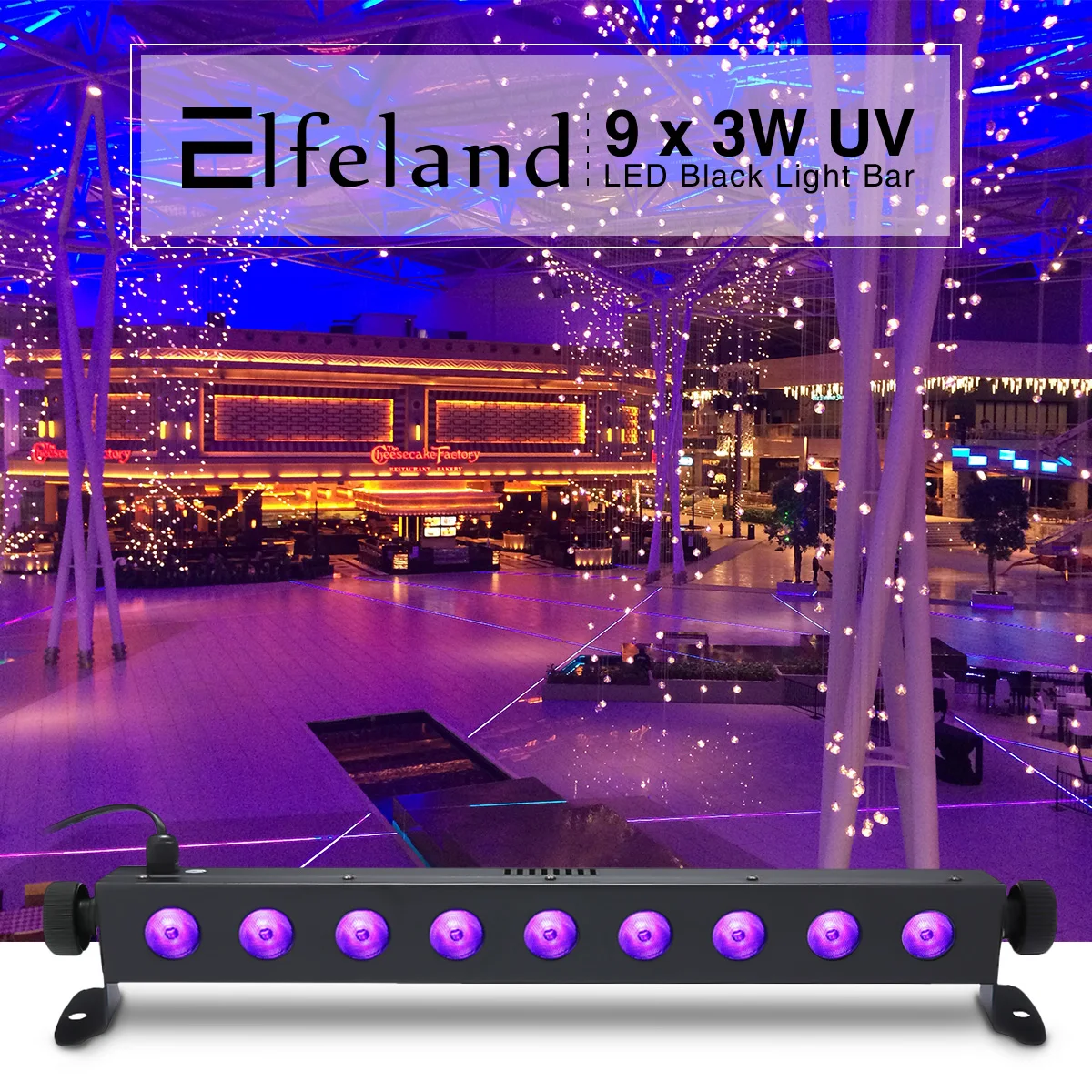 

Smuxi Black UV Light Bar Single Mode 9x3W UV LED Black Light Bar Metal DJ Party Club Halloween Plug