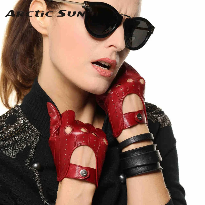 Venta caliente nuevos guantes de cuero para mujer Nappa piel de oveja muñeca sólida transpirable Real moda auténtica guante de conducción envío gratis EL041N - 1