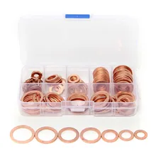 Différents Qualité 120 PCs Solide Cuivre Rondelles Puisard Plug Assorties Rondelle Ensemble Boîte En Plastique 8 Taille Réparation De Montre Outil