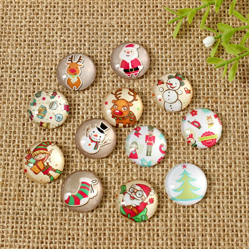 

10pcs 20mm 25mm Round Mixed Christmas Pattern Ocean Theme Glass Patch Cover Cabochons Cameo Jewelry Findings