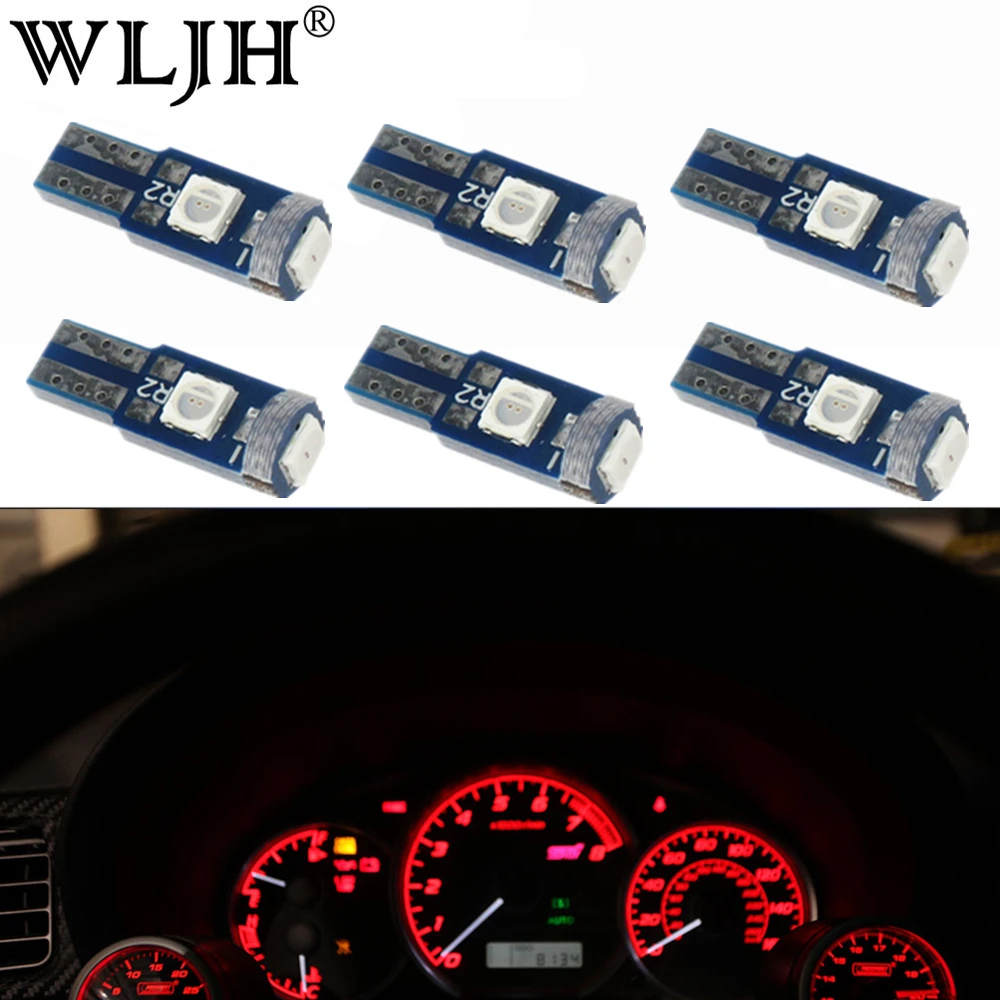 

WLJH 6x 12V Canbus T5 LED Light 3030 Chip Miniature 74 73 2721 Lamp Car Dashboard Instrument Panel Gauges Light Bulb for Jeep