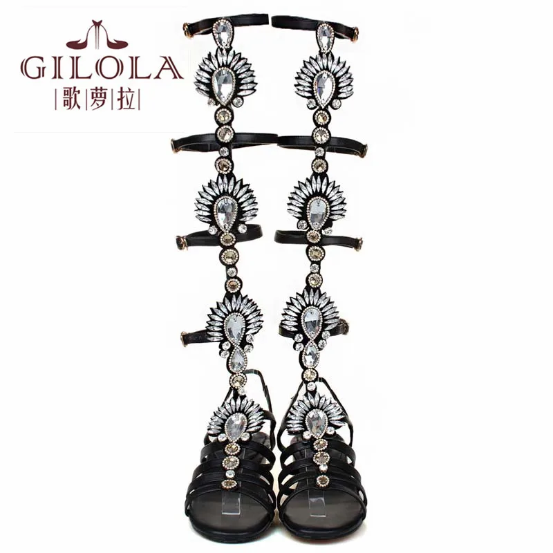 genuine leather women shoes knee high platform heels gladiator women sandals sexy woman summer shoes best #Y0592173F