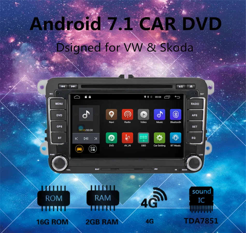 Flash Deal 7 inch Android 7.1 2din Car GPS navigation Player for VW Caddy EOS Golf Jetta Passat tiguan polo golf 5 with DVD BT radio stereo 7