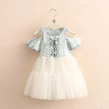 Детское платье с вышивкой коллекция года, летняя Корейская версия новой детской одежды для девочек детское платье с открытыми плечами