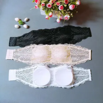 

2020 Womens Floral Lace Seamless Bandeau Wire Free 4-Hook Bralette Strapless Tube Top Sexy Lace Bralette