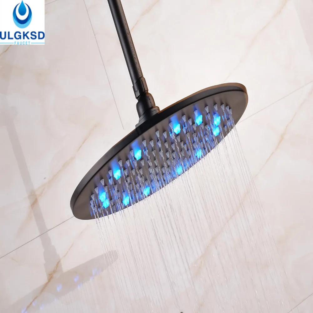 

ULGKSD Promotion Bathroom Shower Head With LED Light 12 Inch Shower Arm Rainfall Round Shower Head Coloring