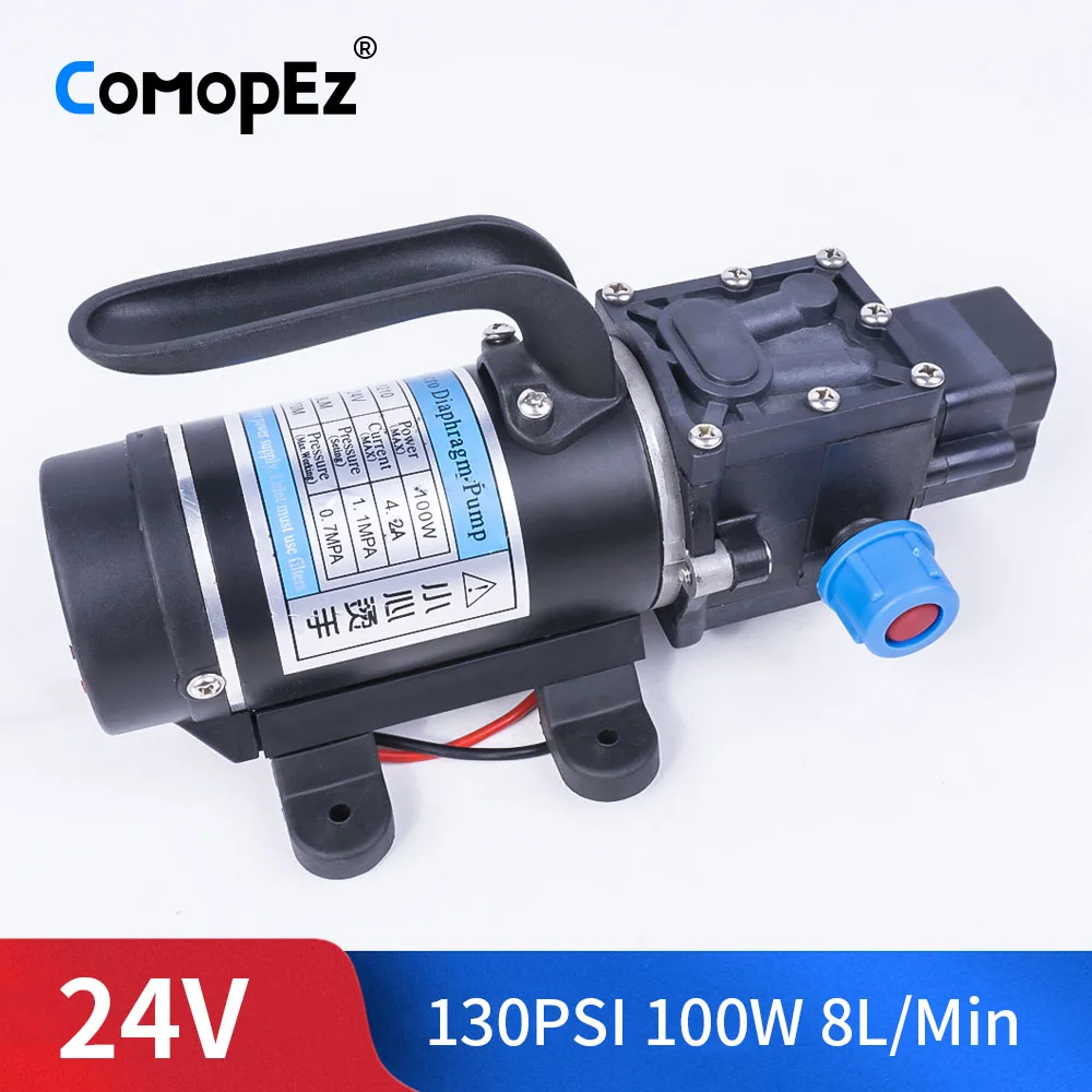 

DC 24V 100W 130PSI 8L / Min Water High Pressure Diaphragm Pump Self-Priming Pump Automatic Switch For Garden Wagon
