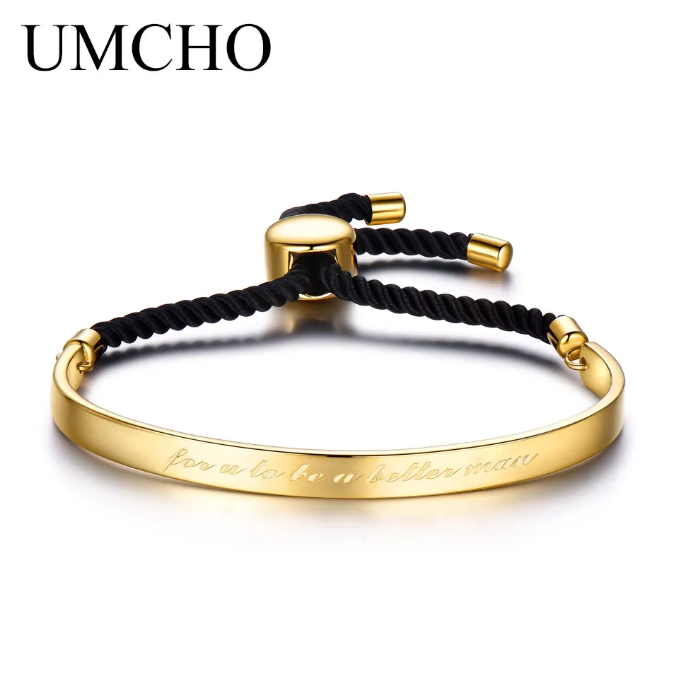 UMCHO, одноцветные 925 пробы, серебряные браслеты, бесплатное расширение, юбилейные браслеты, подарки для пары, для женщин, роскошные и повседневные браслеты - Цвет камня: black