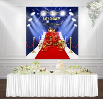 

HUAYI Red carpet carriage little prince royal blue Crown flash photography backdrop baby shower birthday background fondo sm-020