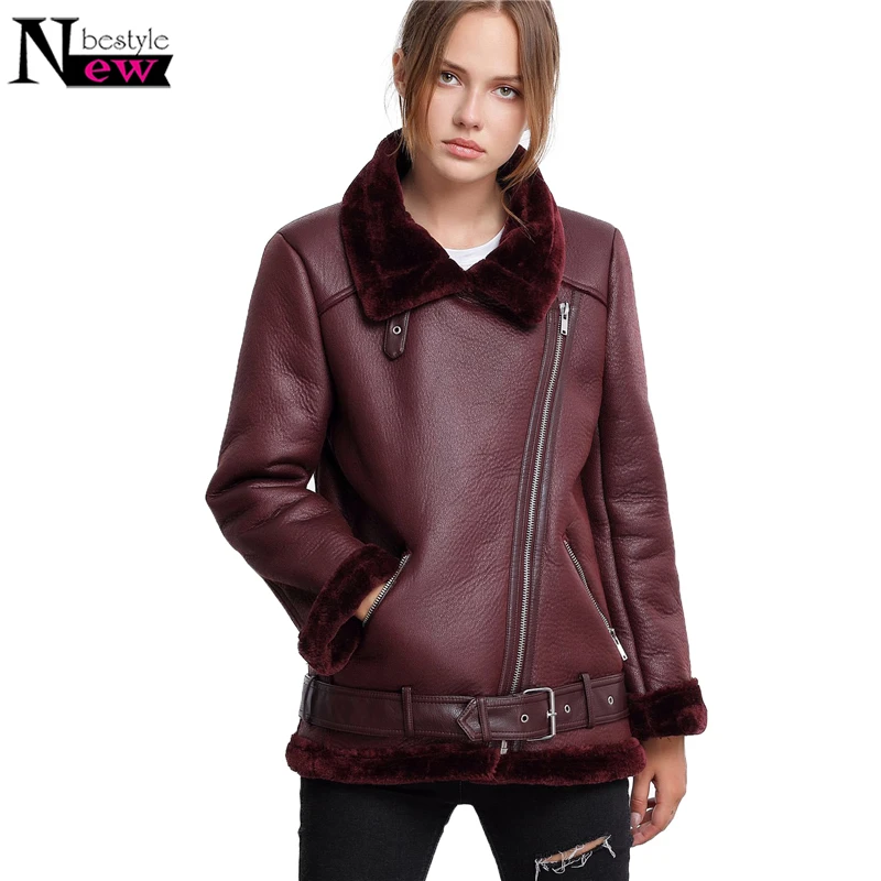 Épaississent Moto wine Manteau black Jackets Moelleux Fourrure Hiver Fur De Green Peau Women Coat Faux Red En Mouton Veste Femmes Cuir Jacket 2018 PnwT5Hxw