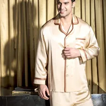 Мужская пижама 19 мм Шелковый пижамный комплект Топ нижний Набор для пары-мужчины s размер L XL XXL