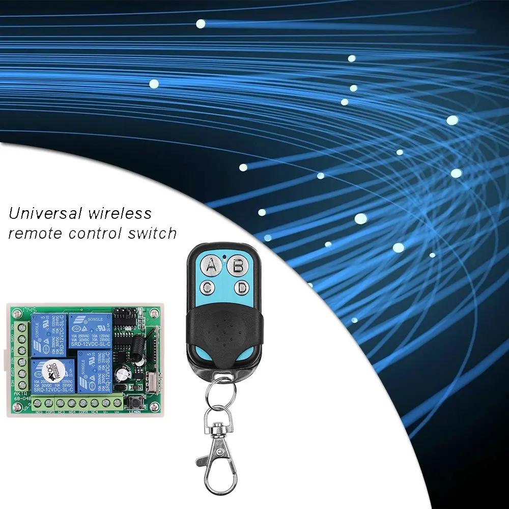 

433MHz Universal Wireless Remote Control Switch DC12V 4CH Relay Receiver Module for Electric Gate Garage Door