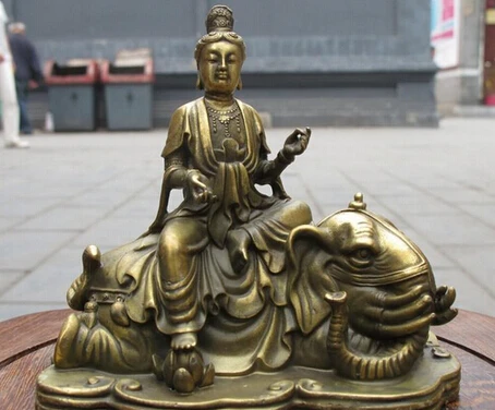

0 5"Tibet Buddhism pure Brass Samantabhadra Kwan-Yin ride Elephant Buddha Statue